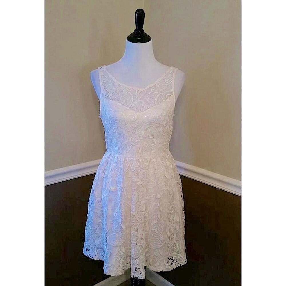 Short Ivory White Lace Wedding Formal Dress Low Back by Alythea from ModCloth
